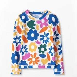 Hanna Andersson Girls Long‎ Sleeve Swim Rashguard Flower Print on White Size 6/7